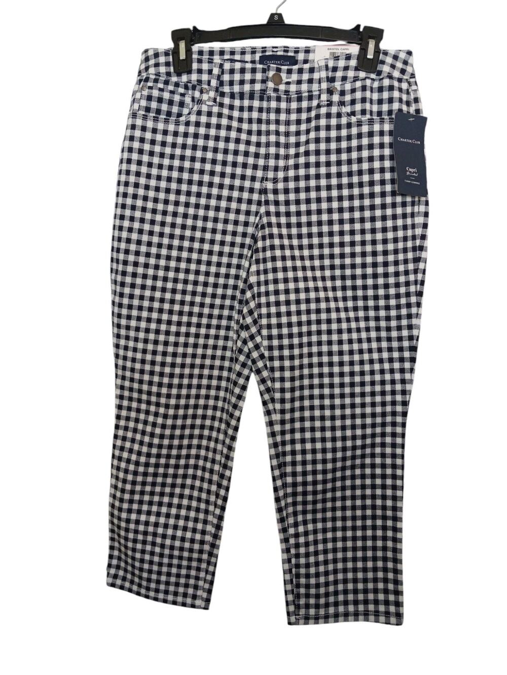 Charter Club Bristol Capri Checkered Blue & White Pants Sz 10 NWT Beach Resort